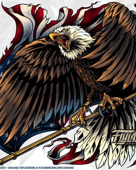 Eagle with a flagpole in its talons