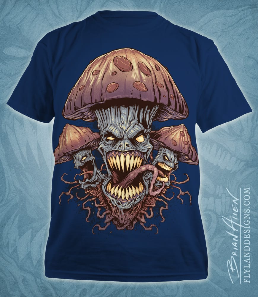 Illustration of evil mushrooms for a marijuana apparel brand