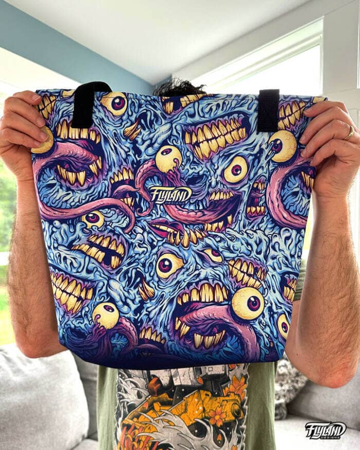 Eyeballs and Teeth with different faces Tote Bag printed with full color Artwork by Brian Allen