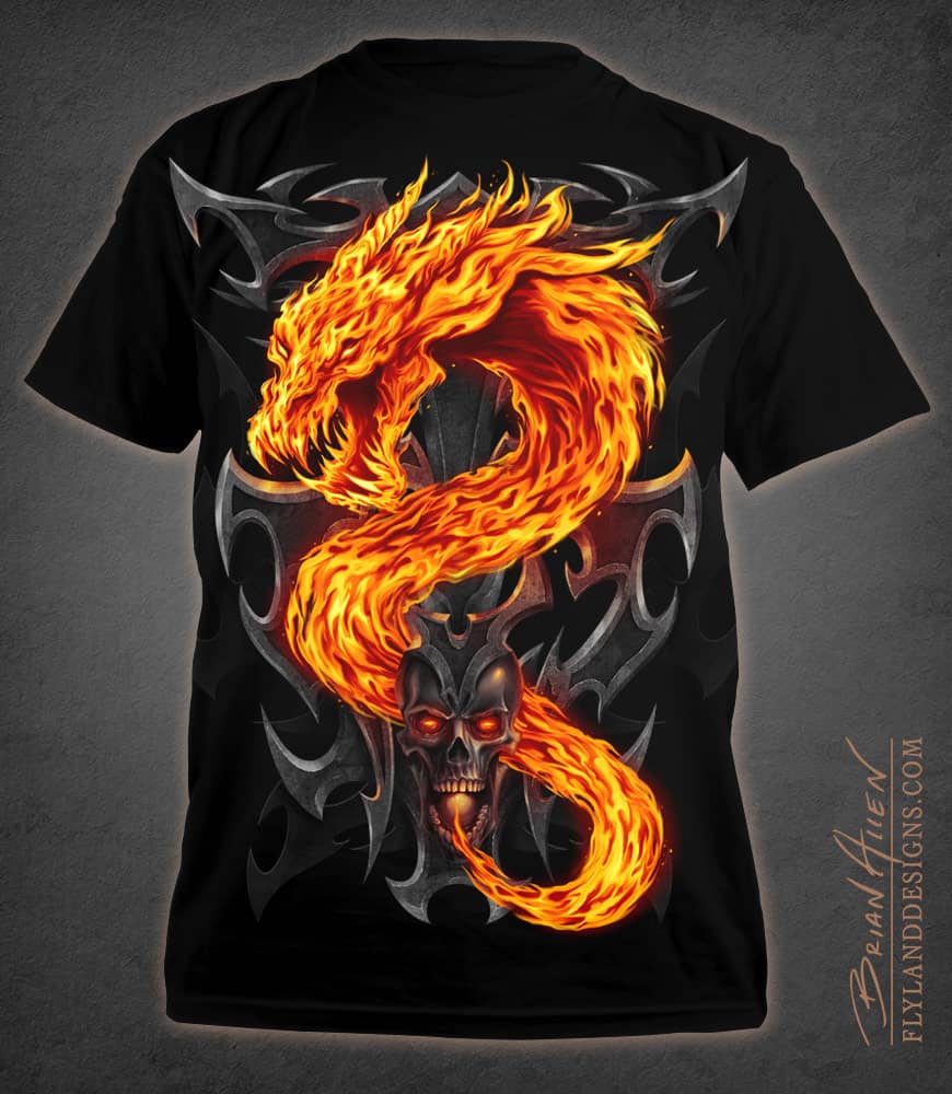 T-Shirt illustration of a dragon made of fire