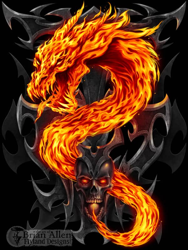 T-Shirt illustration of a dragon made of fire