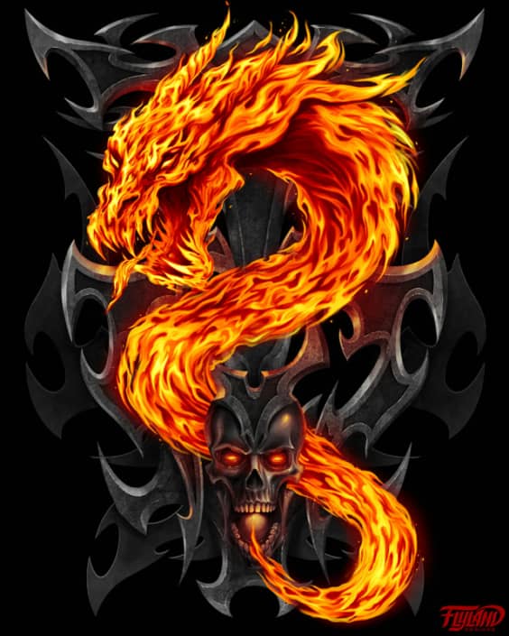 T-Shirt illustration I created for Spiral Direct of dragon made of fire. I digitally painted this illustration in Adobe Photoshop and Manga Studio 5. Available from Spiral Direct.