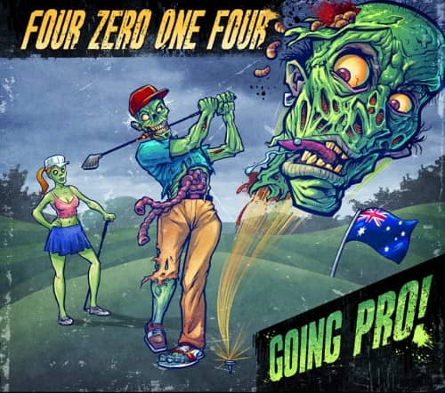 Album cover illustration of a zombie golfer swinging at a zombie head