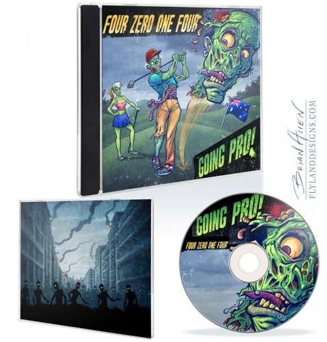 Album cover illustration of a zombie golfer swinging at a zombie head