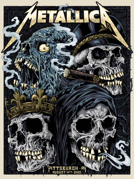 Gig Poster artwork for Metallica of The Four Horsemen Skulls Pittsburgh 2022 show