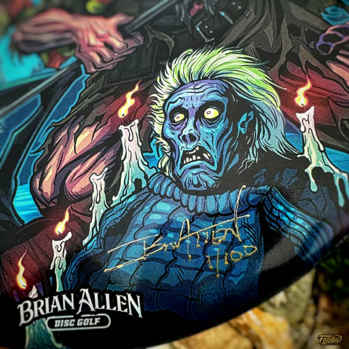 Freddy Vs Jason fighthing with Jasons mom coming back from the grave. These limited edition full-foil Discraft Buzzz Discs featuring artwork by Brian Allen.