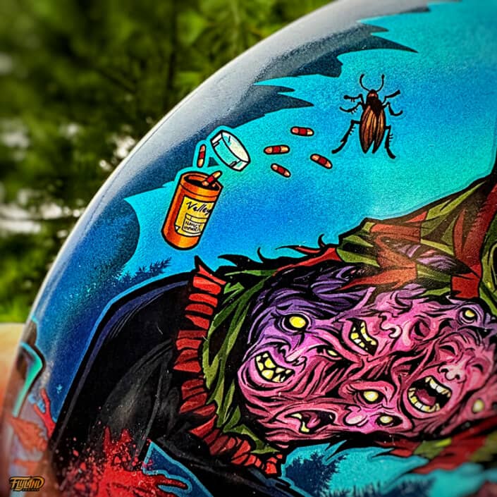 Freddy Vs Jason fighthing with Jasons mom coming back from the grave. These limited edition full-foil Discraft Buzzz Discs featuring artwork by Brian Allen.