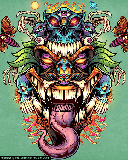 Psychedelic Tiki head with tongue out