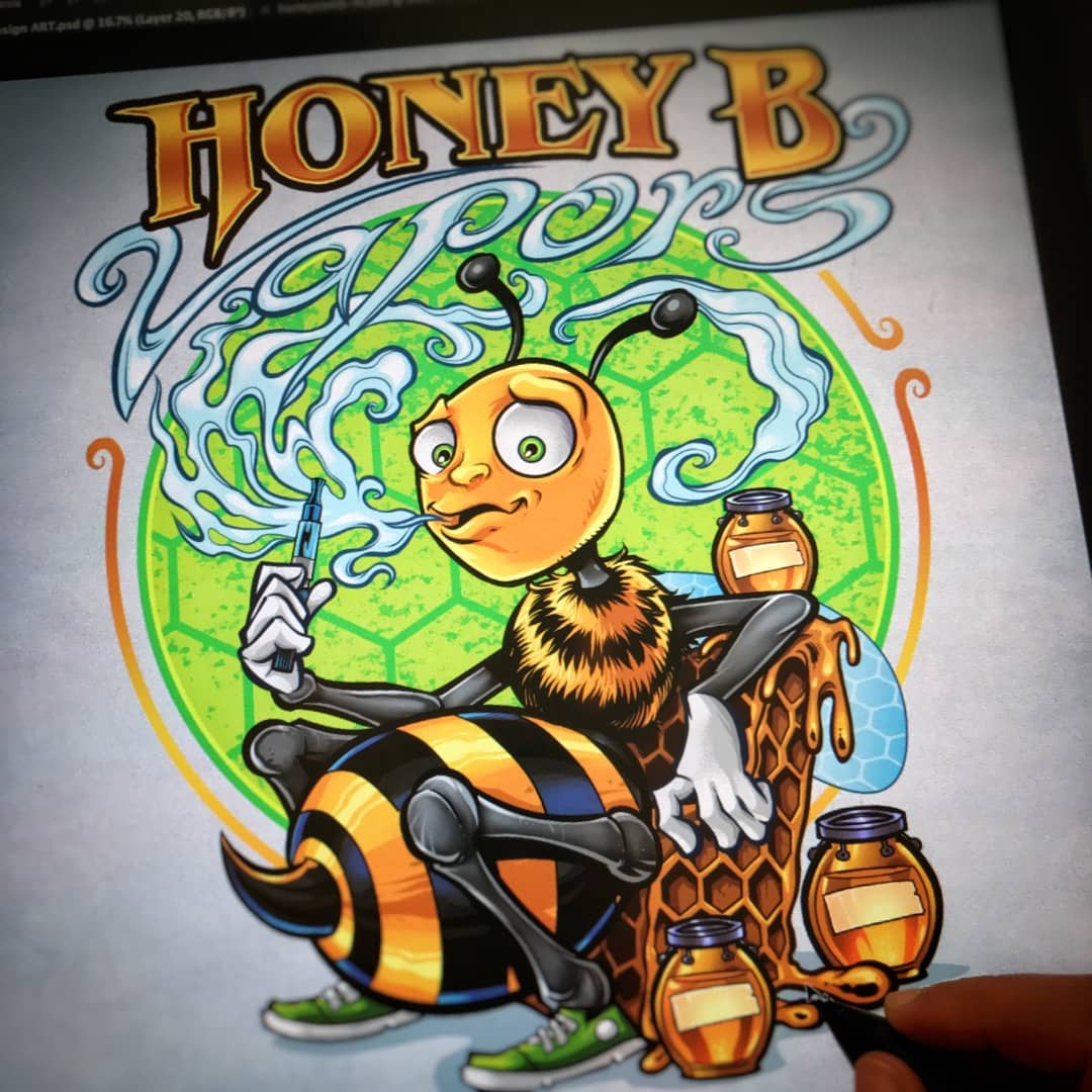 Honey bee cartoon mascot vaping