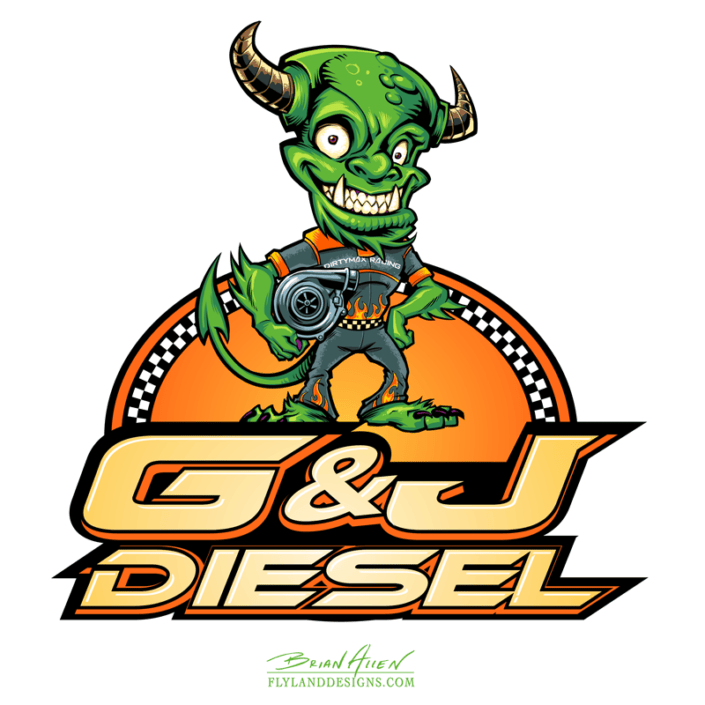 Monster Mascot holding turbo, for automobile repair company.