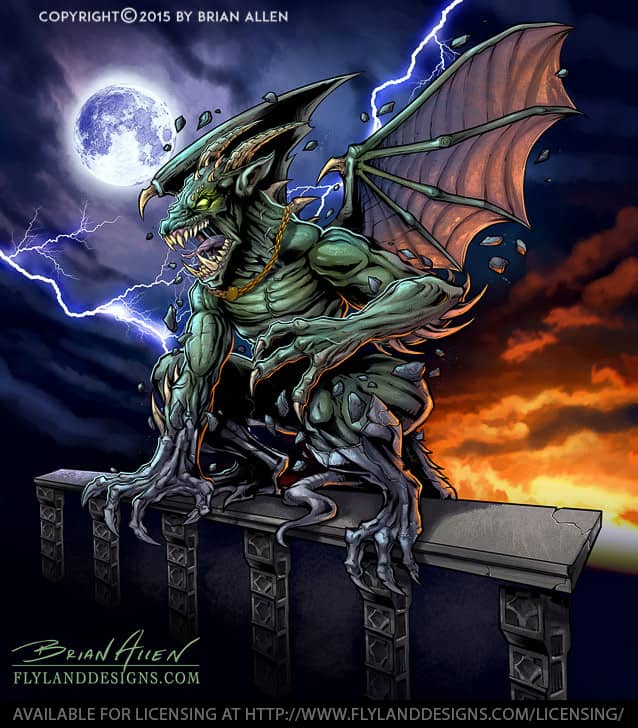 Gargoyle graphic in stormy sky for vehicle wraps.