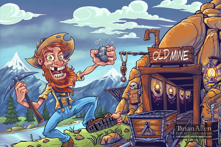 Cartoon miner mascot standing ou