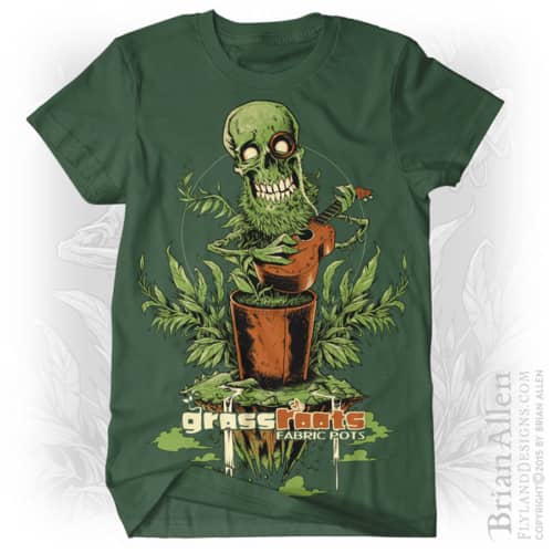 Skull and plant silk-screen t-shirt design