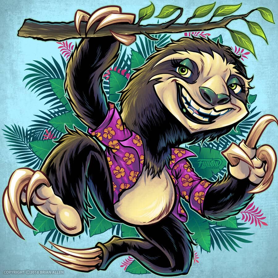 cartoon sloth animal in palm tre