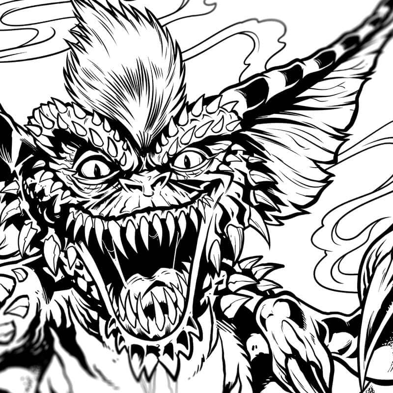 Illustration of Spike and Gizmo from the movie Gremlins drawn in the art style of Brian Allen
