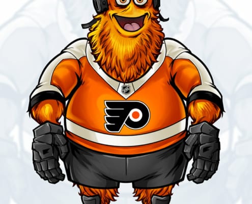 The Philadelphia Flyers, the NHL hockey team, hired me to design the costume for their new mascot, completely from scratch. I began the project by sketching over 20 different possible mascots, including, bats, bulls, groundhogs, dragons, tough guys, yetis,