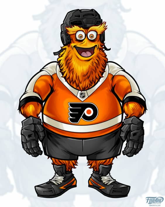 The Philadelphia Flyers, the NHL hockey team, hired me to design the costume for their new mascot, completely from scratch. I began the project by sketching over 20 different possible mascots, including, bats, bulls, groundhogs, dragons, tough guys, yetis,