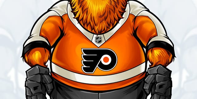 The Philadelphia Flyers, the NHL hockey team, hired me to design the costume for their new mascot, completely from scratch. I began the project by sketching over 20 different possible mascots, including, bats, bulls, groundhogs, dragons, tough guys, yetis,