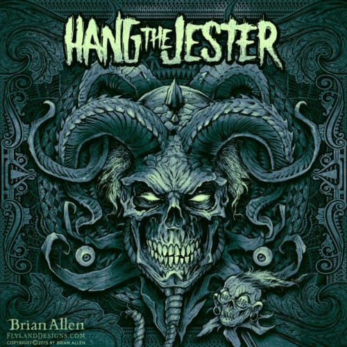 Evil skull jester album cover illustration