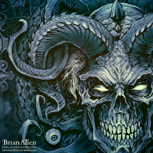 Evil skull jester album cover illustration