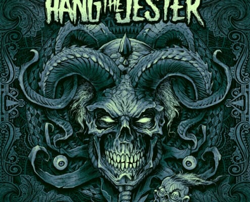 The band Hang The Jester hired me to create this detailed illustration of an evil jester made of a skull and horns for their latest album cover