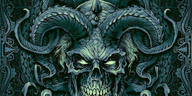 The band Hang The Jester hired me to create this detailed illustration of an evil jester made of a skull and horns for their latest album cover