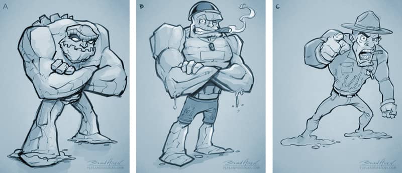 Mascot design of a rock drill instructor for a mud run obstacle course