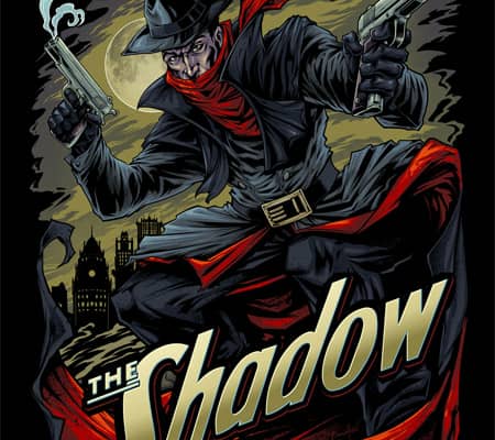 Official Artwork I designed for The Shadow Merchandise featuring the character with guns