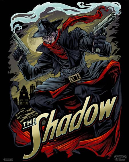 Official Artwork I designed for The Shadow Merchandise featuring the character with guns