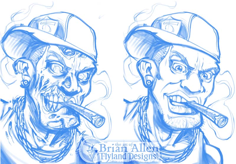 Gangster hip-hop zombie digital painting smoking a cigar