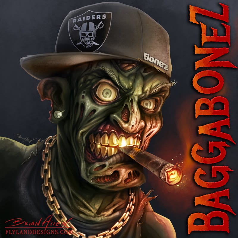 Gangster hip-hop zombie digital painting smoking a cigar