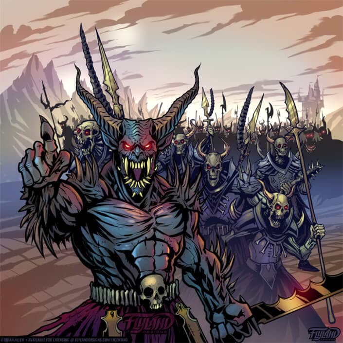 A demon leads his army into battle, illustration by Brian Allen