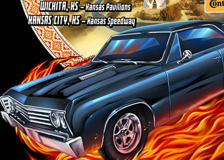 Hot rod muscle car with flames a