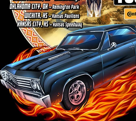 Hot rod muscle car with flames a