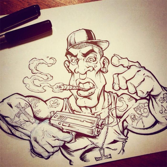 Criminal Character Art for Vaping Label Design