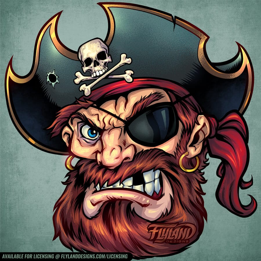 Pirate head with eye patch, gold