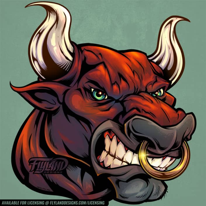 Red head bull with gold ring in