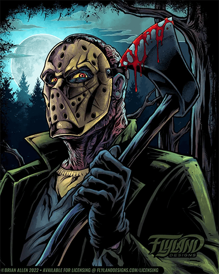 Horror villain Jason Blood with bloody axe