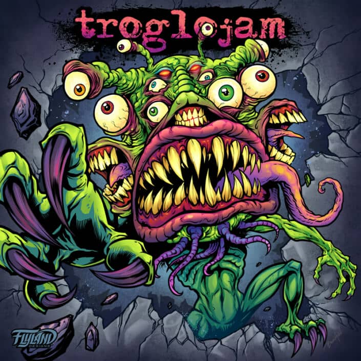 Here’s an Illustration I drew for a Hong Kong guitarists’ solo Album called Troglojam. Had a great time with this one, creating a weird but fun monster creature. Coloring my artwork with in vibrant green and magenta is something I always seem to fall b