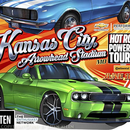 Hot rod muscle cars racing throu