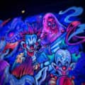 My Custom Illustration of  the Killer Klowns haracters  from the cult classic movie is  all bright and colorful lit up in the new  LED Voodoo Frames