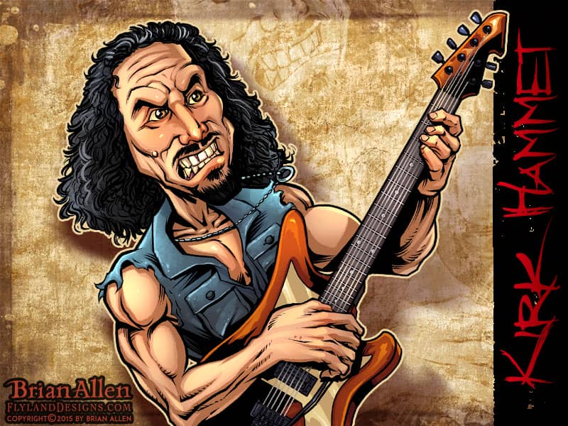 Caricature illustration of Heavy Metal Icon Kirk Hammet