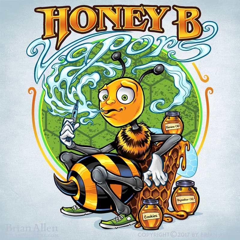 Honey bee cartoon mascot vaping