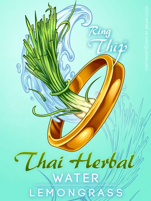 Ring Thip Thai Thai label featuring lemongrass in a golden ring. Designed by Brian Allen Flyland designs.