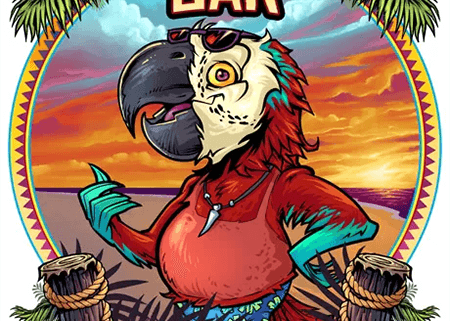 Parrot on the beach, beach bar t-shirt template