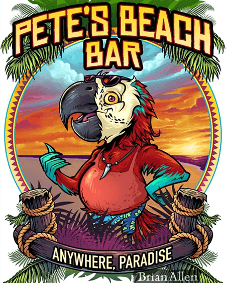 Parrot on the beach, beach bar t-shirt template