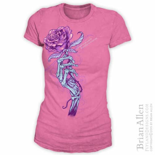 Skeleton hand holding rose silk-screen