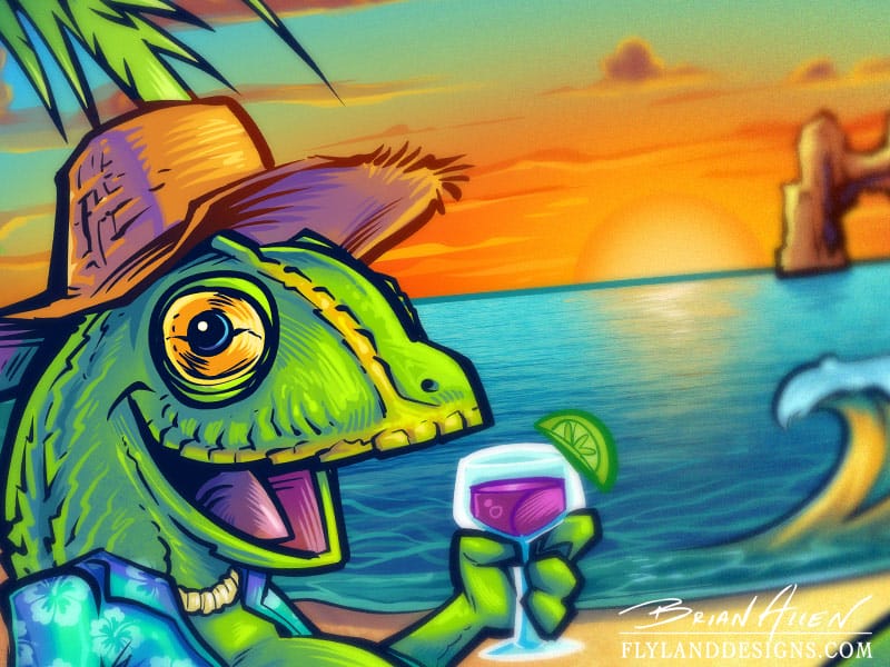 Custom illustration I created for a line of T-Shirts for a series of beach bar t-shirts.