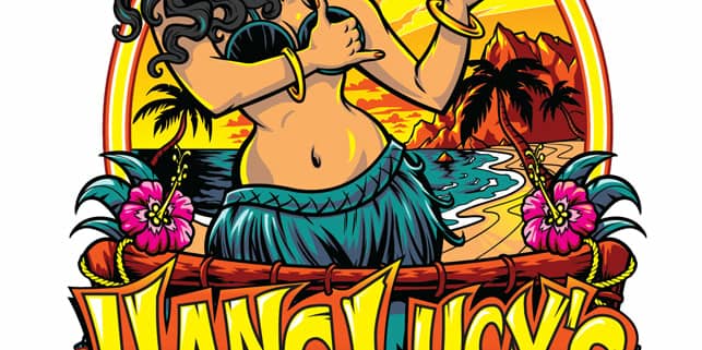 Hang Lucy’s, a large tiki bar in Grand Bend, Canada, hired me to create a series of murals, t-shirts, and logo designs for them. The murals and t-shirts featured loads of mermaids, Poseidon, tiki totems, flying sea turtles, and surfing parrots. For the l