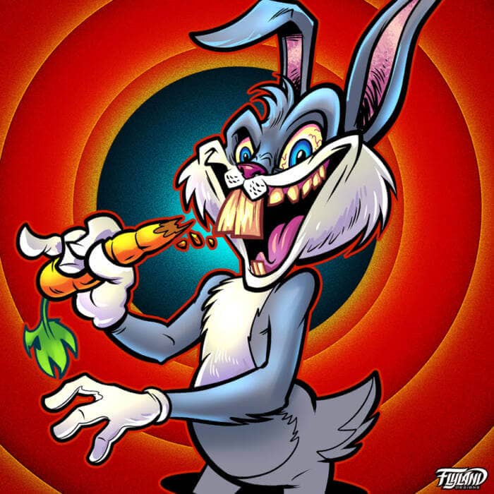 Twisted parody of Looney Tunes characters drawn by Brian Allen on a Full-Foil Buzzz disc golf disc